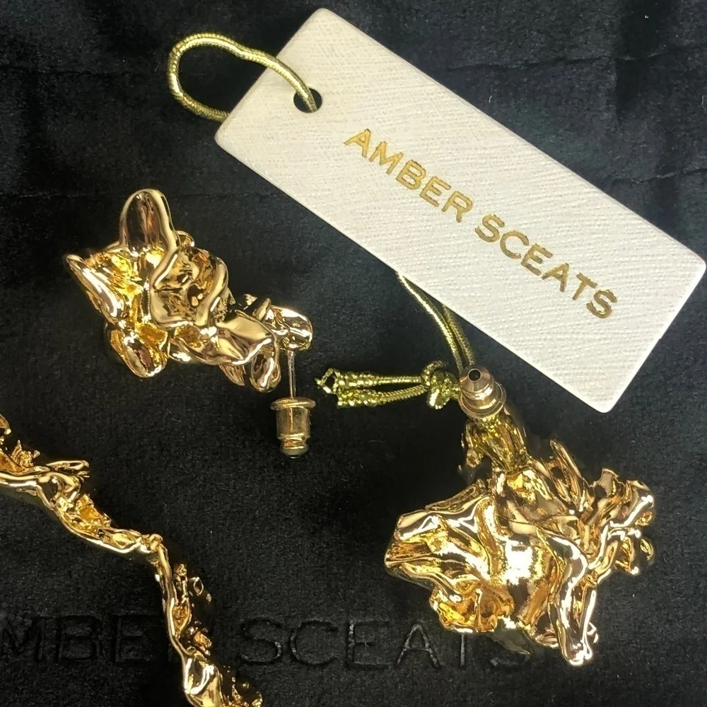 NEW Amber Sceats Emery cuff bracelet Reese earrings 24K Gold crushed sculptured